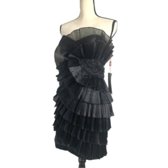 NWT Milano Black Tiered Mini Cocktail Dress - Picture 4 of 14